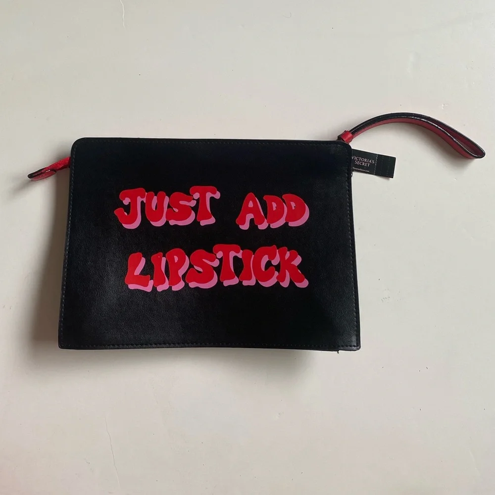 NWT Victoria’s Secret Just Add Lipstick Black Clutch Makeup Bag